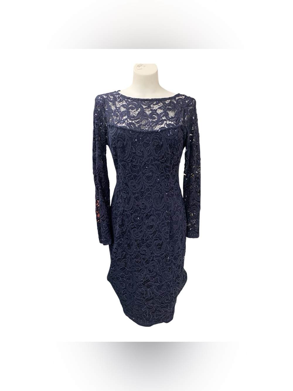 Marina Navy Lace Long-Sleeve Sheath Dress Size M